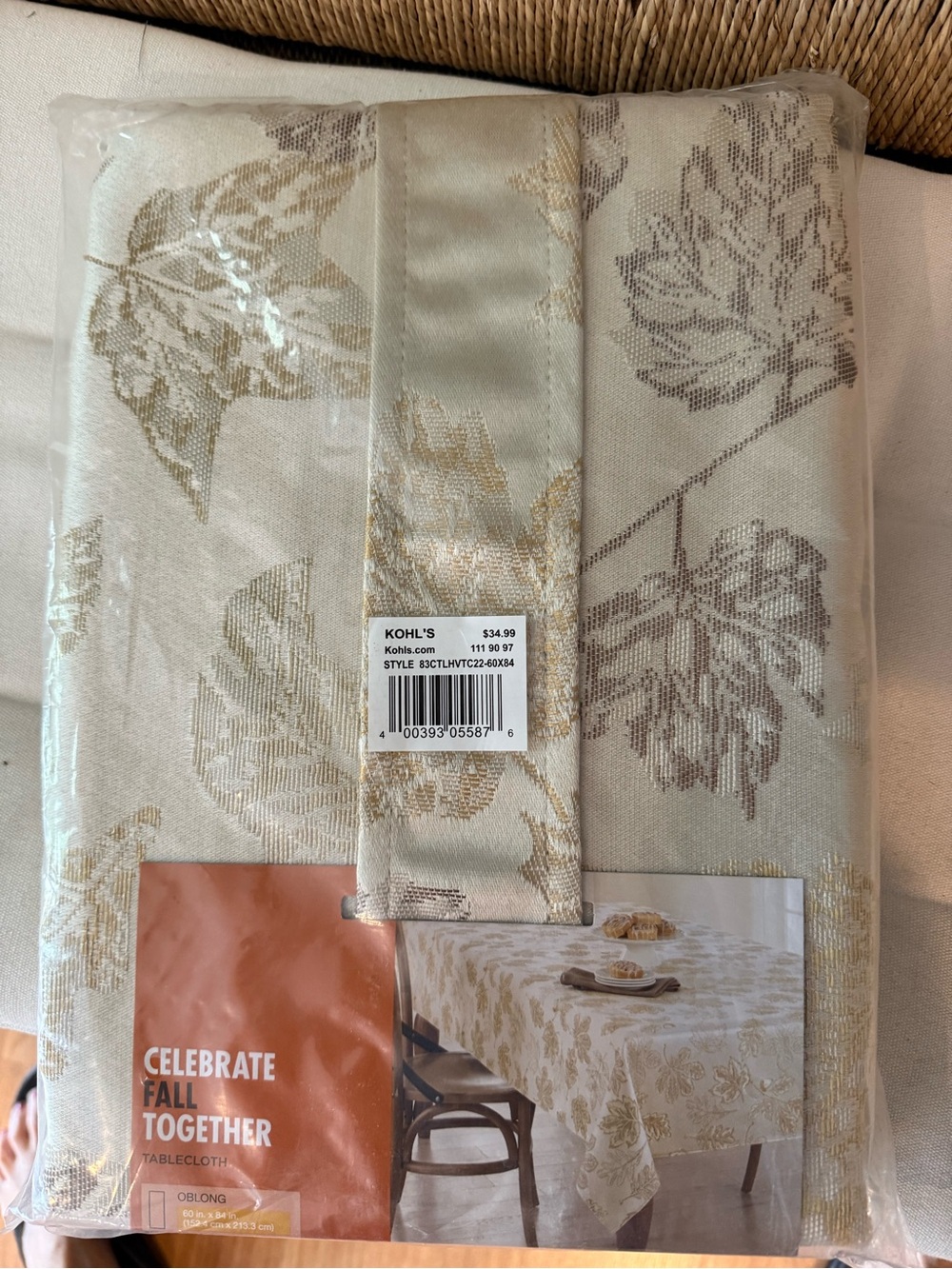 Kohl's Celebrate Fall Together Metallic Leaf Tablecloth - new in package
